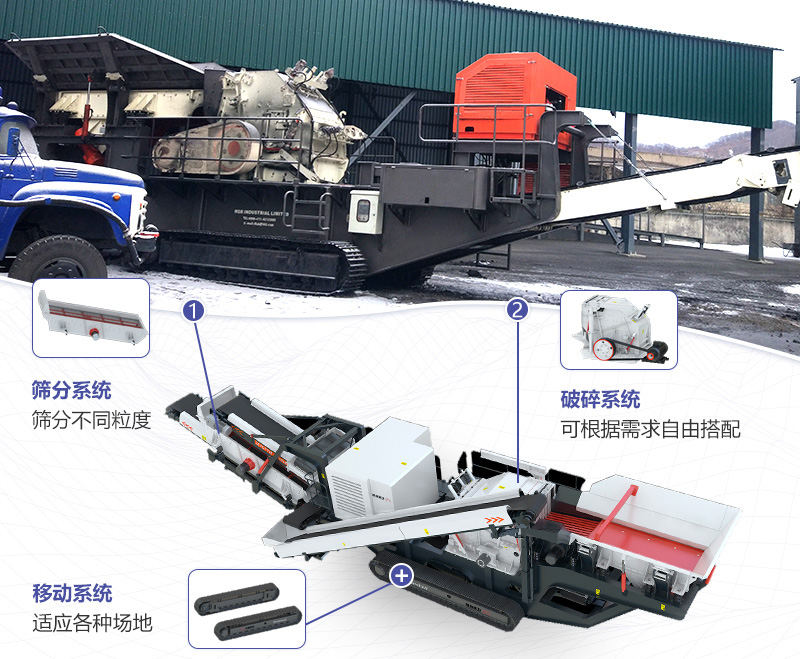 大型移動石子粉碎機整體搭配緊湊，結構合理